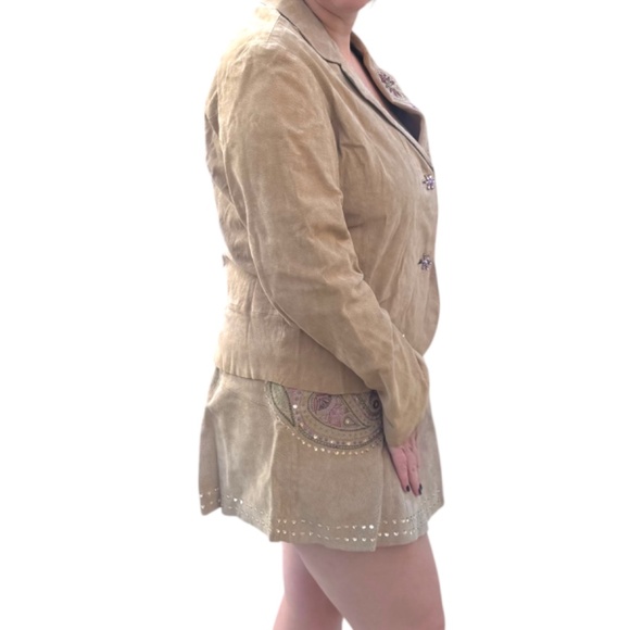Vintage Y2K Genuine Leather Suede Jacket Mini Skirt Set Embellished - Picture 2 of 12